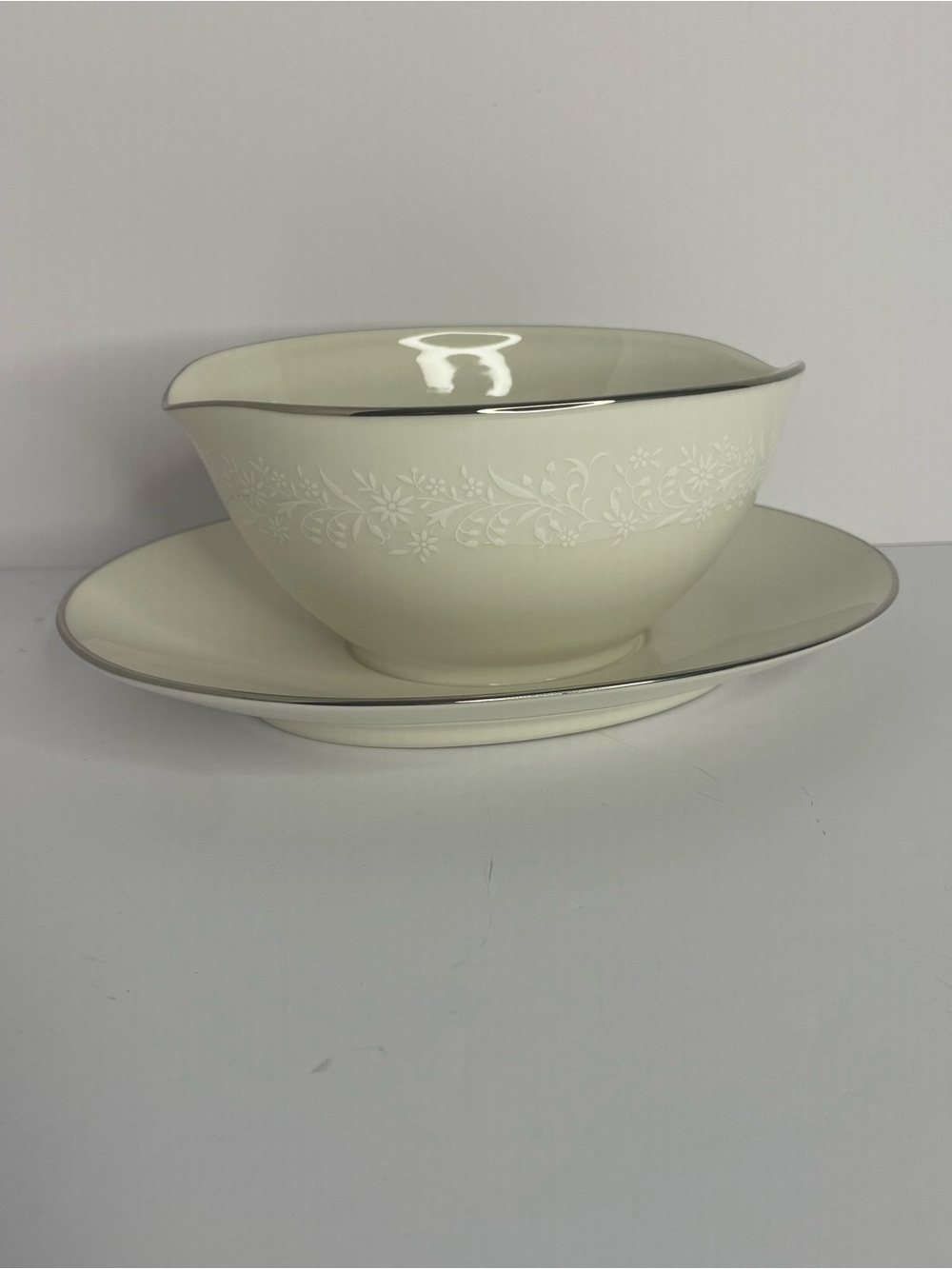 Vintage Noritake Ivory China Lorelei 7541 Gravy Boat Attached Underplate